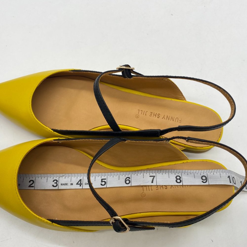 Yellow Women Pointed Toe Slingback Low Heel Pumps Dress Shoes - Picture 5 of 6